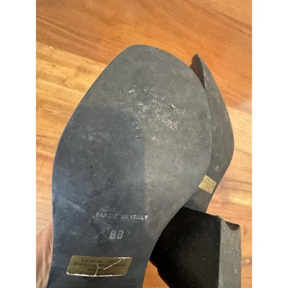 Black Chunky Leather Square Toe Oxford Heeled Shoes Grunge Clueless Y2K VTG 8 B‎ - Picture 4 of 8